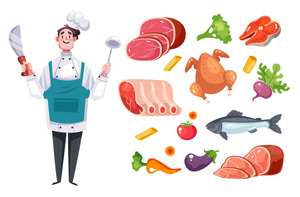 烹饪厨房食材厨师准备食物菜的概念。矢量图形设计说明图片下载