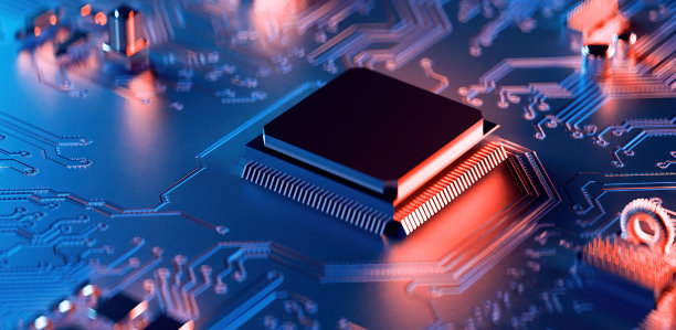 赛博朋克AI的3D渲染。电路板。技术背景。中央计算机处理器CPU和GPU的概念。主板数字芯片。科技背景。图片下载