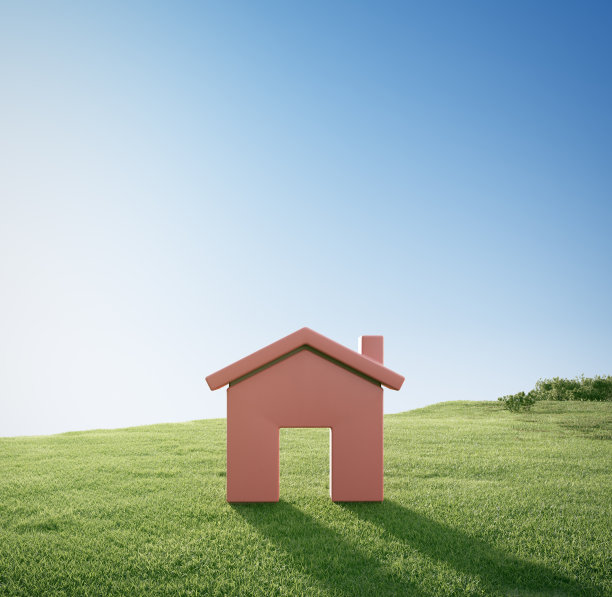 房子标志与空草地板。图片下载