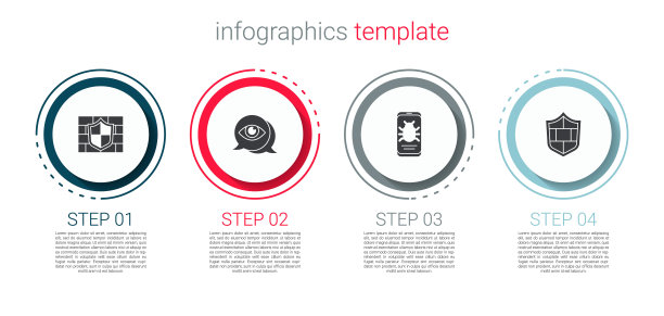设置盾牌与砖墙，眼睛扫描，系统bug在移动和。业务信息图模板。向量图片下载