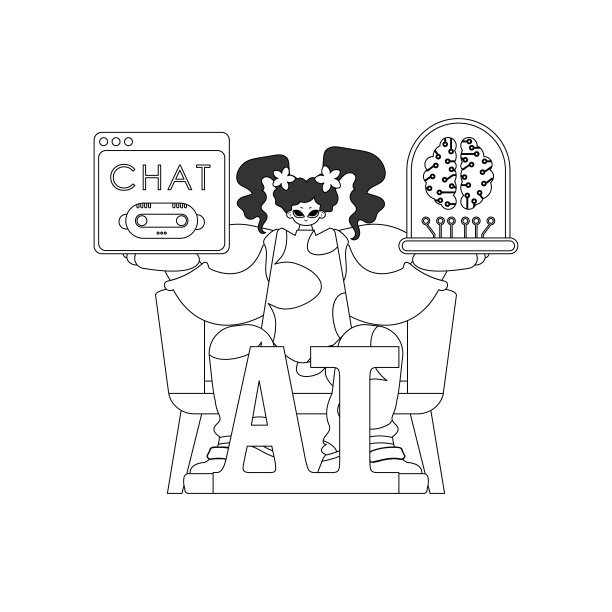 女孩手里拿着AI模型，矢量插图图片下载