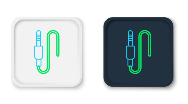 线音频插孔图标隔离在白色背景上。用于连接音响设备的音频电缆。插线。乐器。彩色轮廓概念。向量图片下载