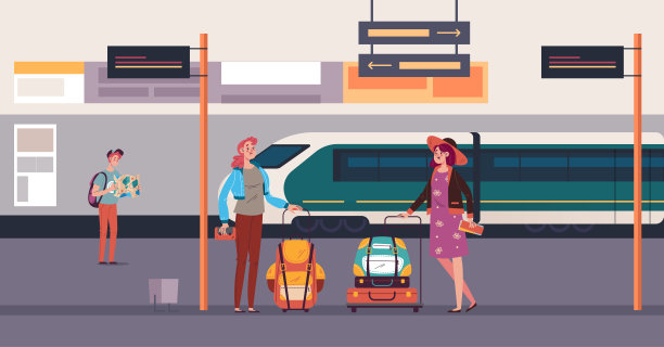 车站站台旅游列车铁路概念。矢量图形设计说明图片下载