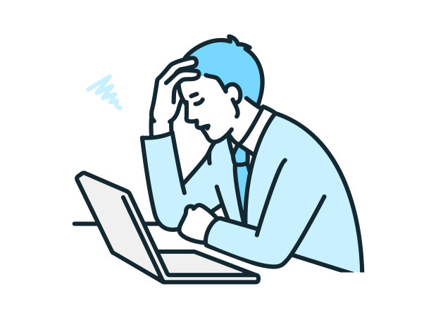 剪贴艺术的男子抱着他的头在电脑前。一个陷入困境的商人的插图。图片下载