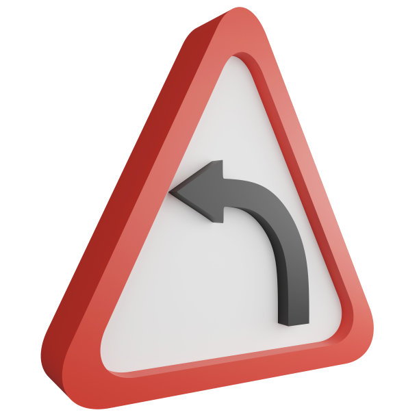 3D渲染左曲线标志图标隔离在白色背景，红色强制标志图片下载