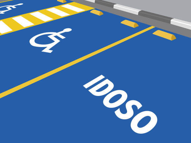 专属停车位用蓝色标注，白色标注。老年人(葡萄牙语)和残疾人。黄色的边界带。EPS插图。图片下载