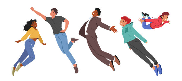 男女角色在令人振奋的自由中张开双臂，翱翔在天空中。飞行概念的感觉图片下载