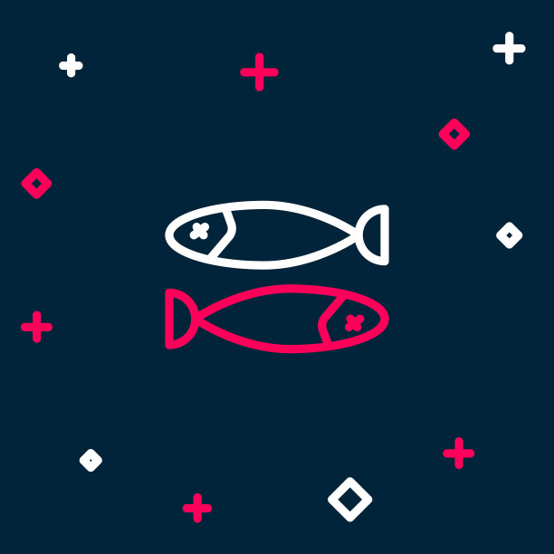 线干鱼图标孤立在蓝色背景。彩色轮廓概念。向量图片下载