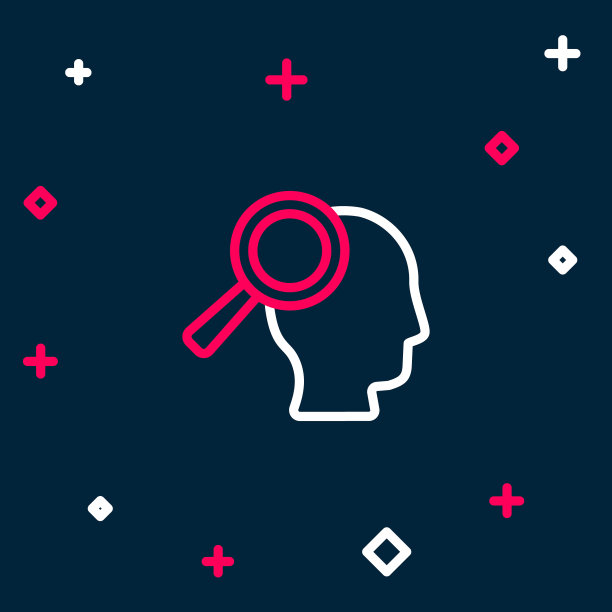 用于搜索作业图标的线放大镜孤立在蓝色背景上。招聘或选择的概念。寻找员工和工作。彩色轮廓概念。向量图片下载