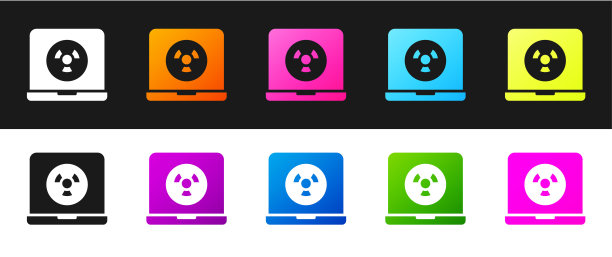 设置核笔记本电脑图标隔离在黑色和白色背景。向量图片下载