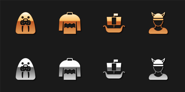 集海象动物，毛衣，海盗船德拉卡和头部图标。向量图片下载