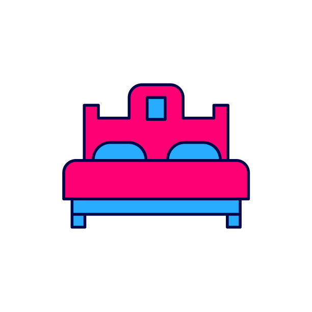 填充轮廓卧室图标孤立在白色背景。婚礼，爱情，婚姻的象征。蜜月系列的卧室创意图标。向量图片下载