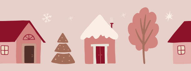 可爱的房子和树木无缝边界。波西米亚手绘艺术。矢量图图片下载