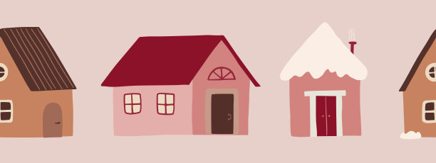 可爱的房子和树木无缝边界。波西米亚手绘艺术。矢量图图片下载