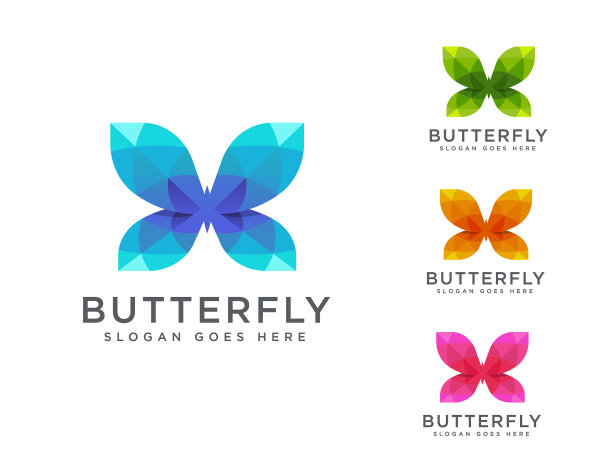 摘要彩色蝴蝶标志图标矢量集在白色背景上图片下载