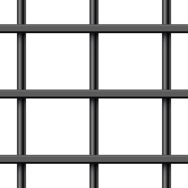 黑色现实金属监狱隔离在白色背景。监狱详细牢笼，监狱铁栅栏。犯罪背景模型。矢量图图片下载