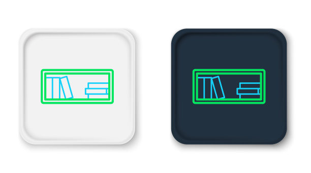 线条书架与书籍图标隔离在白色背景。货架上的迹象。彩色轮廓概念。向量图片下载