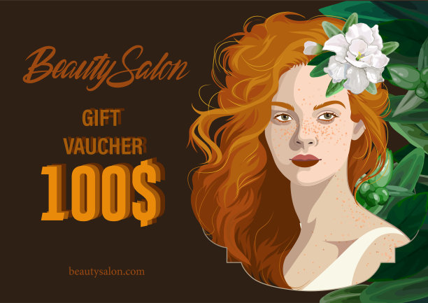 有雀斑的女孩，红色蓬松的头发上装饰着鲜花图片下载