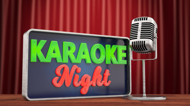 舞台上的卡拉ok夜牌和复古麦克风图片下载