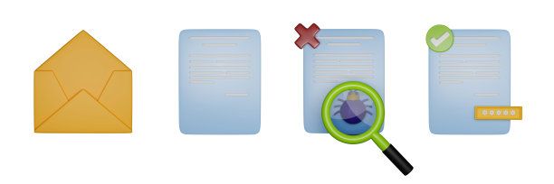 3D安全电子邮件图标集，网络钓鱼检测渲染概念，信封在线数字通信。图片下载