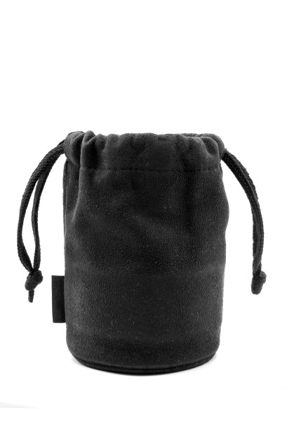 黑色零钱袋与拉绳。镜头盒，织物袋与拉绳。眼镜布盒。图片下载