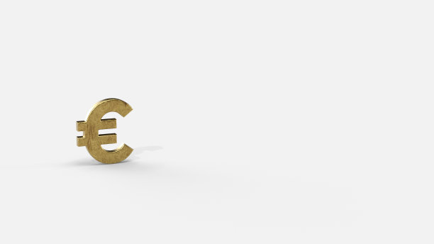 Gold 3d euro render minimalistic simple symbol design isolated on white background. Forex Trading concept. Currency 3DÂ rendering Illustration. Copy space图片下载