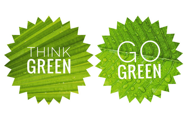 Go green and Think green标志，白色背景上有自然的绿叶图案图片下载