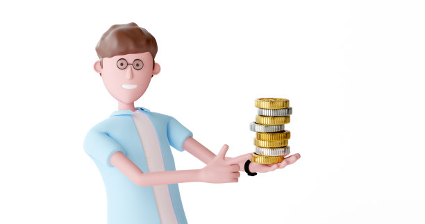 3d动画硬币成长对商人的手漫画。图片下载