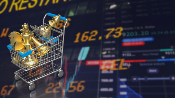 黄金象棋在购物车上的业务背景3d渲染图片下载