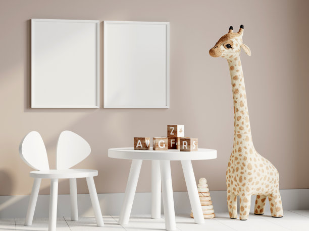 框架模型在舒适的儿童房间内与玩具图片下载