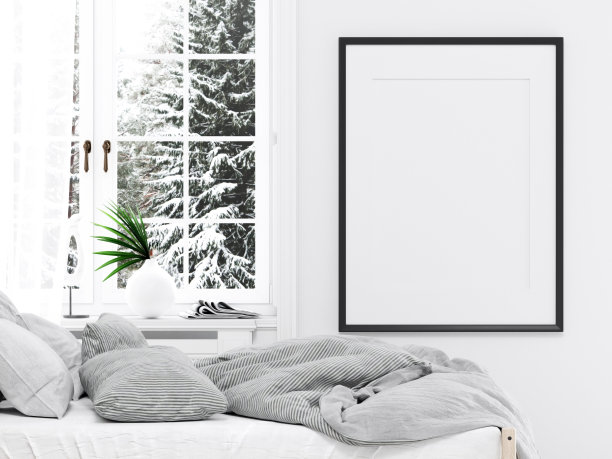 模型框架在舒适的卧室内部图片下载