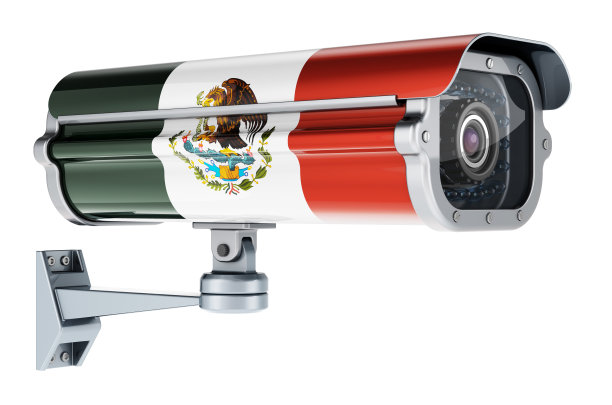 墨西哥国旗的监控摄像头。三维渲染图片下载