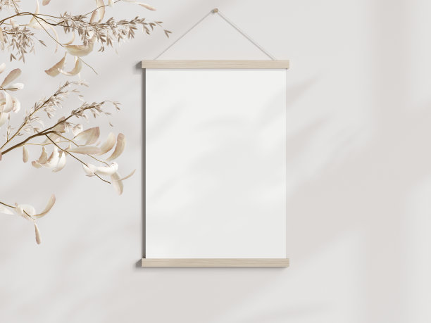 海报衣架模型在极简主义的波西米亚室内图片下载