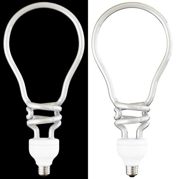 三维荧光灯泡形状为孤立在黑白背景上的灯泡图片下载