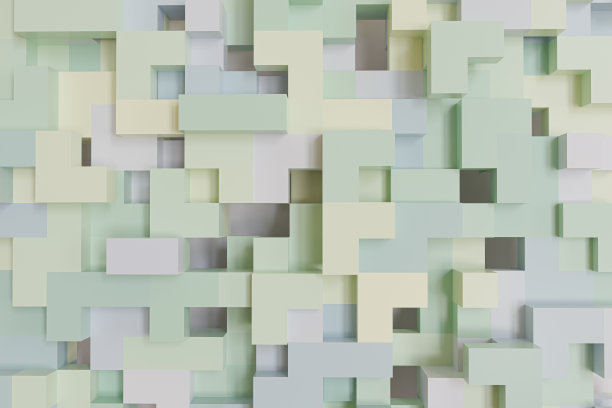 彩色抽象几何三维背景与不同的元素和颜色为您的设计。俄罗斯方块游戏的抽象形状。三维渲染插图。图片下载