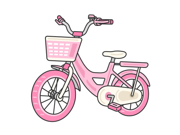 为儿童设计的粉红色自行车的插图。图片下载