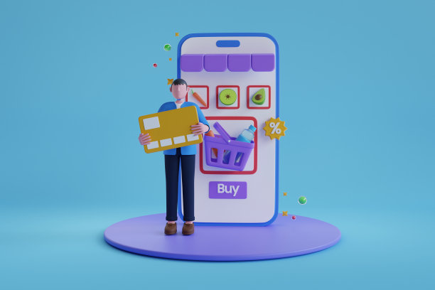 在网上买水果。在网上杂货店购买新鲜的有机水果，蔬菜。智能手机上的新鲜水果。三维演示图片下载