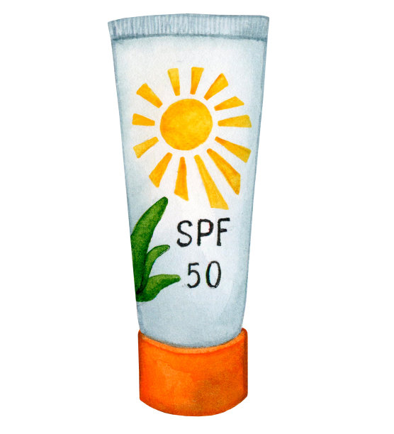 防晒霜装在管子里。保护皮肤免受太阳紫外线辐射。水彩剪纸孤立在白色背景。图片下载