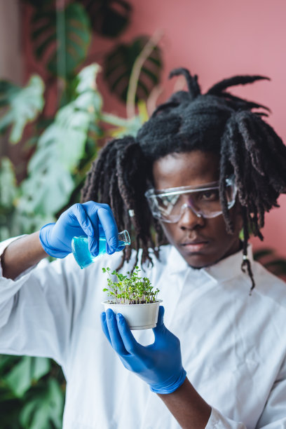 男性非裔美国科学家在实验室进行生物试验，科学研究。多文化多民族多种族的科学概念，专业生物学家图片下载