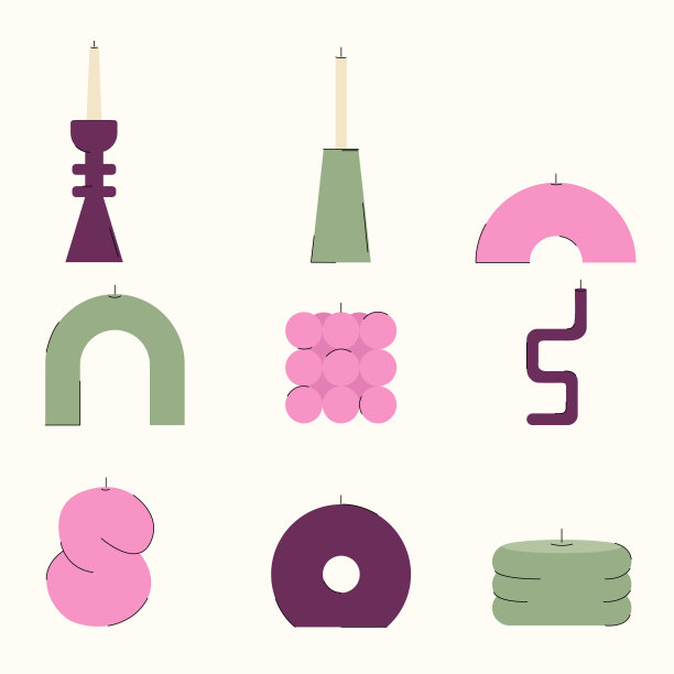 一套现代家居装饰蜡烛。极简主义风格的大豆和石蜡蜡烛图片下载