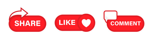 喜欢，评论，分享按钮设置。图标设置红色评论，喜欢和分享按钮。社交媒体按钮设置。社交媒体概念。社交网络图标包。向量图形。图片下载