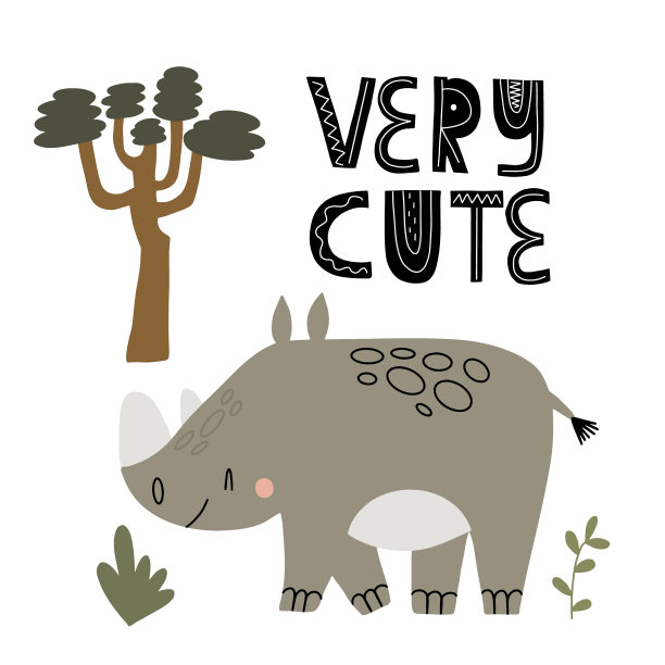 可爱的犀牛插图孤立的白色背景。简单的插图儿童的书。卡通风格的非洲动物。完美的问候，卡片，海报，祝贺或商店。图片下载