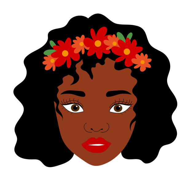 黑女人头上戴着花环。矢量插图的黑人女孩与卷发。海报，明信片，头像。图片下载