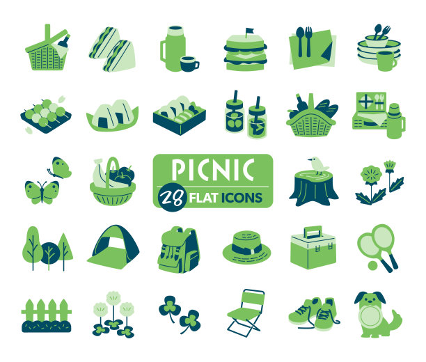 野餐平面图标集，可以是你的设计的一部分图片下载
