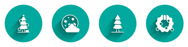 设置圣诞树，夜晚，和长阴影的花环图标。向量图片下载