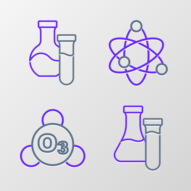 设置线试管，臭氧，原子和图标。向量图片下载