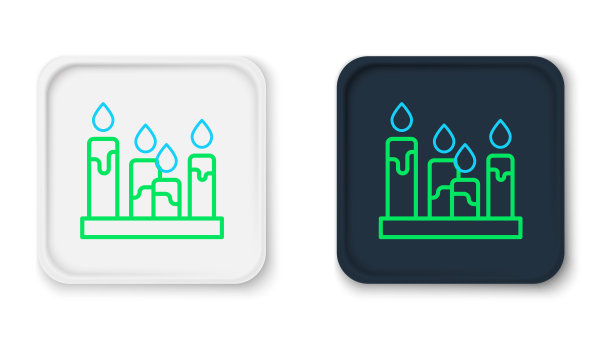 线燃烧蜡烛图标孤立的白色背景。圆柱形芳香蜡烛棒与燃烧的火焰。万圣节派对快乐。彩色轮廓概念。向量图片下载