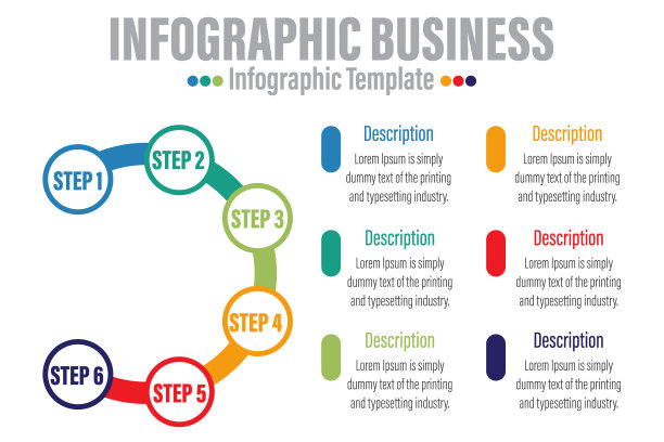 六6步，六6选项信息图设计模板与圆圈。有选择的商业概念。对于内容，图表，流程图，步骤，部分，时间轴信息图，工作流布局，图表，插图。图片下载