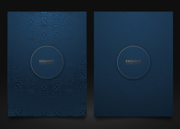 矢量集蓝色包装模板与不同几何图案纹理的奢侈品。标志框架设计。民族抽象墨西哥背景，图形民间印刷图片下载