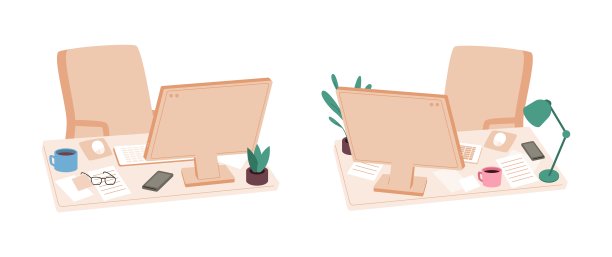 企业员工场所变化。桌椅和班长，自由职业者或作家的工作场所。家庭办公室室内，矢量家具和工艺图片下载